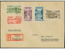 1948, Hochwasserhilfe 5-25 Fr. kpl. auf R-Ortsbrief von “VÖLKLINGEN (SAAR) c 13.10.48” nach Geislautern mit Ankunftsstempel, 
