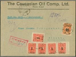 1923, Angliederung des Memellandes an Litauen 1 Litas auf 2000 Mark, zwei waagerechte Paar und Einzelwert, dabei zwei Werte m