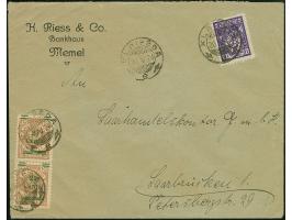 1923, 24-Werte 15 Centu auf 10 Mark braun, senkrechtes Paar in der Typenkombination V/Ie von den Feldern 48 bzw 48, zusammen 