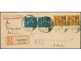 "NEUSTUBBEN (Kr. TILSIT) 26.8.20" mehrfach klar auf zwei senkrechten Paaren 20 pfennig auf 25 Centimes blau sowie 30 pfennig 