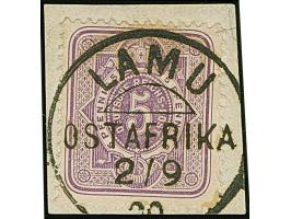 5 Pfennig violettpurpur mit zentrischem Stempel "LAMU 2/9 90" auf Briefstück, ganz leichter Aufklebeknitter, signiert Köhler