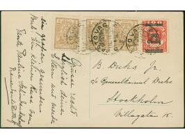 "PASTO VAGONAS No. 5-6 10.IV.25" sauber mehrfach auf u.a. 24-Werte 30 Centu auf 100 Mark mit litauischer Zufrankatur auf Kart