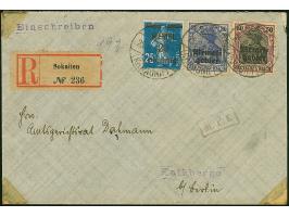 “SOKAITEN (Kr. RAGNIT) 25.8.20”, dreimal klar auf Germania 20 und 50 Pfennig mit Zufrankatur auf R-Brief aus der bekannten Da