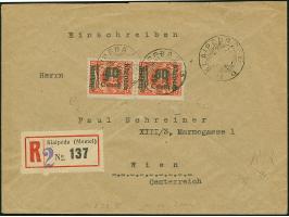 1923, 60 Centu auf 50 Mark auf 25 Centu dunkelzinnoberrot, Aufdrucktype III, senkrechtes Paar, farbfrisch, sauber mit bessere