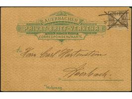 Auerbach-Express-Paketverkehr und Privat-Verkehr: 1887, 2 Pfg. graulila mit Federstrich-Entwertung auf Postkarten-Vordruckkar