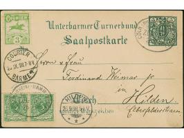 Courier: 3 Pfg. grün auf Ansichtskarte “Unterbarmer Turnerbund - Saalpostkarte” mit nebengesetztem Stempel “COURIER BARMEN 26