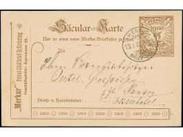 Courier/Merkur: 1900, Säcular Ganzsachenkarte 3 Pfg. in allen drei verschiedenen Farben, zweimal ungebraucht und einmal mit S