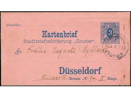 Courier: 1894, Ganzsachen-Kartenbrief 3 Pfg. mit Stempel “Stadtbrief-Beförderung COURIER 12.1895” und Text. Der Umschlag link