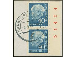 1960, Lumogen 5-40 Pfg., einheitlich in senkrechten Seitenrandpaaren mit roter Bogenlaufnummer, sauber gestempelt “FRANKFURT 