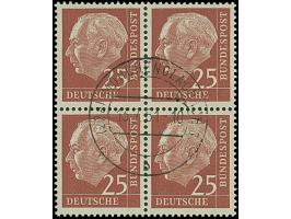 Lumogen, 5-40 Pfg., kpl. in 4er-Blocks, je sauber zentrisch gestempelt “MÖNCHENGLADBACH 13.7.61”, ungefaltet, tadellos, Fotoa