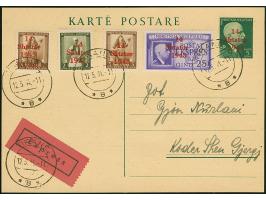 1943, &nbsp;1 Qind auf 3 Qind sowie 2-3Qind und Eilmarke 25 Qind als Zufrankatur mit Stempel “TIRANE 12.5.44” auf Ganzsachenk