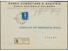 1943, 25 Qind, sauber mit Stempel “TIRANE 22.1.44” auf überfrankiertem, eingeschriebenen Orts-Vordruckbrief der “BANCA NAZION