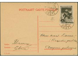 Suworow 1 Rubel mit kopfstehendem Aufdruck mit Stempel "ELVA B 28 VII 41" auf Postkartenformular, adressiert an den ortsansäs