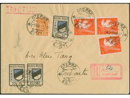 1941, Wappenschild 30 Kopeken, gezähnt, Type II, waagerechtes Seitenrandpaar und Einzelmarke, zusammen mit nicht gültiger rus