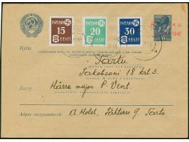 Ganzsachenumschlag Arbeiter 30 K. mit rotem Handstempelaufdruck "OTEPÄÄ 10. juul. 1941", nebengeklebt, Landespost 15-30 Kopek