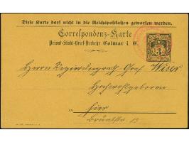 Stadt-Brief-Beförderung: 1896, Ganzsachenkarte 3 Pfg. auf gelbem Karton mit rotem Stempel “Stadtbriefbeförd.-Anstalt Colmar i