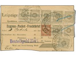 Leipziger Paketfahrt Albert Meyer: 1897. 10 Pfg. grau im waagerechten 5er-Streifen, Paar und Einzelmarke sowie 20 Pfg. braun 