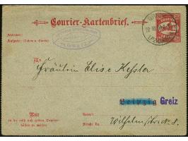 Courier: 1893, Ganzsachen-Kartenbrief 3½ Pfg. mit Stempel “GREIZ LPZ.-COURIER 22.III.93” und Text, im Ortsverkehr befördert m