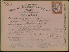 Brief- und Druckschriften-Expedition: 1873, Ganzsachen-Auftragskarte “Mandat” 1½ Gr. in Type II über zwei Thaler mit blauem S