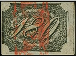 1844/46, Inclinados 180 r. black, ample to large margins, used by red boxed handstamp, very fine, signed Pfenninger