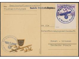 1944, Wladimir-Wolynsk 6 Pfennig, Unterrandstück, breitrandig ungezähnt mit Dienstiegel-Entwertung auf nach Brest-Litowsk adr