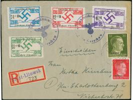 1944, Gorochow 6-60 Pfennig mit Dienstsiegelentwertung zusammen mit Ostland Hitler 12 und 30 Pfennig mit Stempel “BREST-LITWO