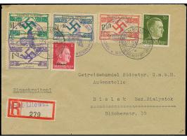 1944, Luboml 6-60 Pfennig mit Dienstsiegelentwertung zusammen mit Ostland Hitler 12 und 30 Pfennig mit Stempel “BREST-LITWOSK