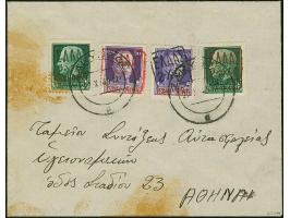 1943, 25 Centesimi grün und 50 Centesimi schwarzviolett, je mit schwarzem Aufdruck bzw. lilarotem Aufdruck, sauber mit Stempe