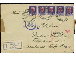 1944, 50 Centesimi, fünf Einzelwerte als Streifen geklebt, sauber mit Stempel “LAIBACH 27.X.44” auf R-Brief nach Prag mit Zen