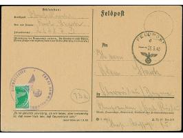 1945, Kurland-Halbierung, rechte Hälfte, vorausentwertet mit Briefstempel auf Feldpostkarte mit Normstempel "FELDPOST d 26.3.