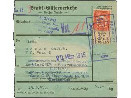 Stadt-Güter-Verkehr Berlin: 1944, 1,50 M. orangerot und Versicherungsmarke 15 Pfg. mit violettem Rahmenstempel “Stadt-Güterve