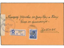 1943, 5 Lire auf 4 Dinar, sauber mit Stempel “NIKSIC 16.XII.43”auf zensiertem, gering überfrankierten R-Brief nach Cetinje, t