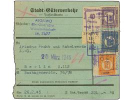 Stadt-Güter-Verkehr Berlin: 1944, 1,80 M. graublau, 1,60&nbsp;rotviolett, 10 Pfg. orange und 1. Ausgabe 40 Pfg. violett sowie