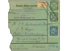 Stadt-Güter-Verkehr Berlin: 1944,60 Pfg. dunkelgrün im senkrechten Paar und 40 Pfg. hellblau sowie Versicherungsmarke 15 Pfg.