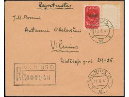 1941, Vilnius 60 Kopeken rot, rechts mit komplett gezähntem Leerfeld in Markengröße und kleinem Seitenrand, sauber mit Stempe