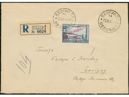1941, Flugpost 12 auf 50 Dinar, sauber mit auf- und nebengesetztem Stempel “BEOGRAD 27.IX.41” auf überfrankiertem Orts-R-Brie
