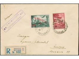 1941, Flugpost 1 auf 10 Dinar und 8 auf 40 Dinar, sauber mit auf- und nebengesetztem Stempel “BEOGRAD 30.X.41” auf Orts-R-Bri