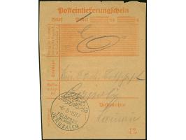 1911/17, vier Post-Einlieferungscheine mit violettem L1 “JAFFA” (1912), violettem L1 “Jerusalem” (1911) bzw. “JERUSALEM” (191