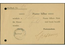 1900 (ca.), “CONSTANTINOPEL DP **….” undeutlich auf Post-Quittung für die monatliche Miete eines Schließfachs in Höhe von 10 
