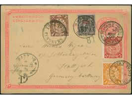 1897/1909, Coiling Dragon ½ c. brown, 1 c. ochre and 2 c. red tied by cds. “SHANGHAI LOCAL POST MRZ.30” on postal stationery 