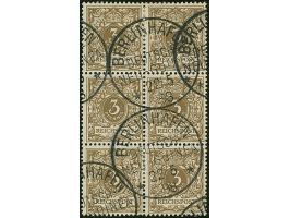 1890, Krone/Adler 3 Pfg. mittelbraun im senkrechten 6er-Block mit sehr klaren Stempelabschlägen “BERLINHAFEN DNG 22.5.98”, in