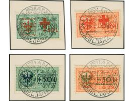 1944, Rotes Kreuz und Obdachlosenhilfe, jeder Wert sauber mit Stempel “LUBIANA 16.3.44” auf Briefstück, tadellos, sehr selten