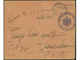 1916, Privat-Ganzsachenumschlag Morogoro mit violettem Dienstsiegel und violettem L2 “Frankiert mit 7½ H”, gebraucht mit Bahn