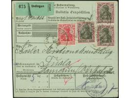 Incoming Mail: 1913, Deutsches Reich Germania 10 Pfg. und senkrechtes Paar und Einzelmarke 50 Pfg. jeweils mit Stempel “UNDIN