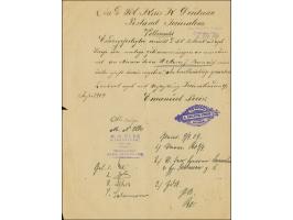 1909, provisorische Post-Vollmacht mit violettem L2 “Kais. Deutsches Postamt Jerusalem” und Firmen-Absenderstempel “A. EMANUE