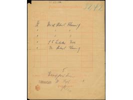 1908, großer Posteinlieferungsschein für mehrere Sendungen (Formular C. 62a 11a) mit violettem L1 “TANGA” und Datums-L1 “23.O