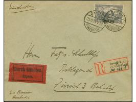 1920, 3 Mark violettschwarz, sauber mit Stempel “DANZIG HEUBUDE 23,12,20” auf portogerechtem Eil-R-Brief nach Zürich mit Anku