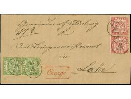 1868, 1 Kr. grün und 3 Kr. mittelrosarot je im senkrechten Paar mit klarem EKr. “LAHR 19.AUG.(71) als tarifgerechte Frankatur