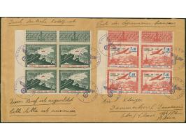 1941, Flugpostvignette F+10F. schwarzopalgrün und dunkelbräunlichrot, je im Eckrand-4er-Block auf Feldpostbrief-Vorderseite i