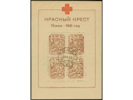 1942, Kindergarten Block mit rotem Kreuz, mit komplettem Wasserzeichen, sauber mit Letzttagsstempel “PSKOW 30 4 42”, tadellos